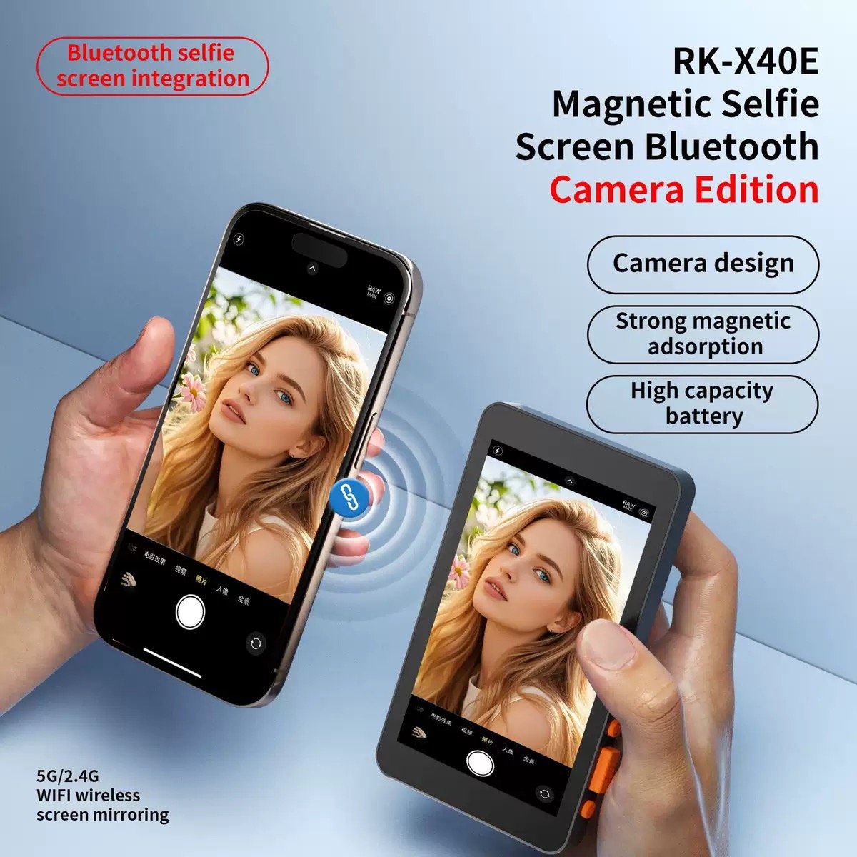 RK-X40E-Magnetic-Wireless-Selfie-Screen-1-1 RK-X40E Magnetic Wireless Selfie Screen – See Yourself Clearly, Capture Every Shot